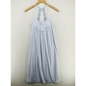LAURA ASHLEY Dress S Slip Striped Nightgown Babydoll Lace Strap Padded Blue